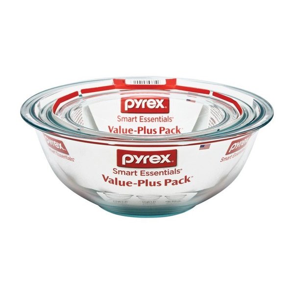 Pyrex Smart Essentials 3 pk Glass Clear Mixing Bowl Set 3 pc, 3PK 6001001